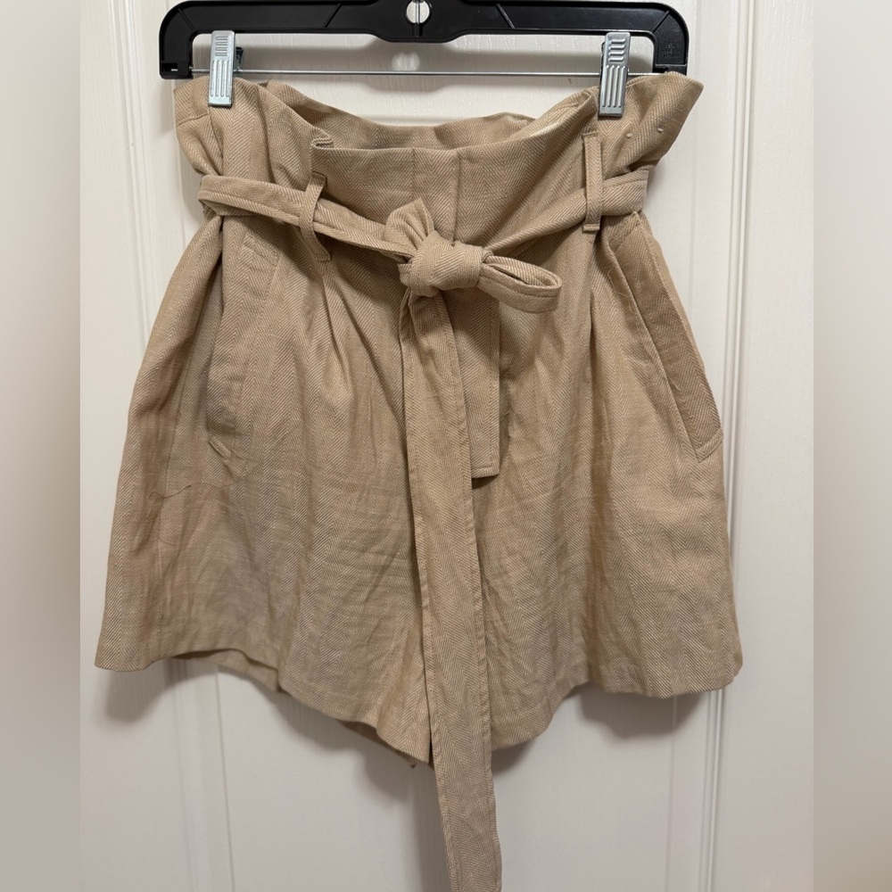 Express Tan High-Waist Paperbag Shorts with Tie